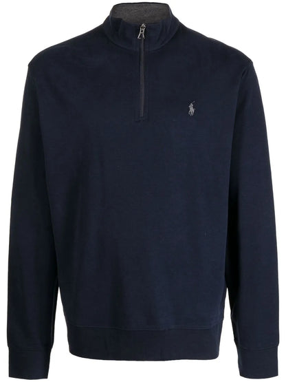 suéter de malha com zíper de um quarto