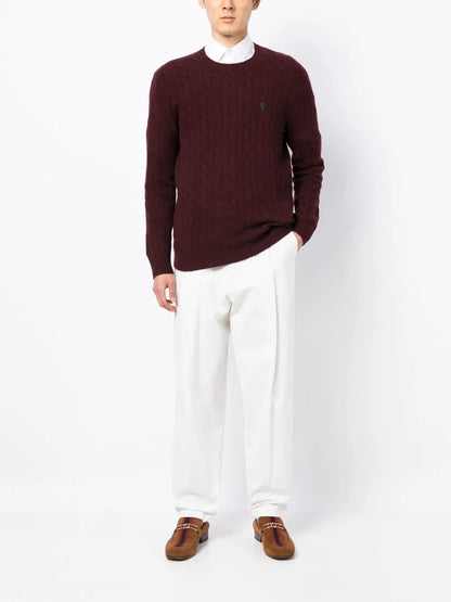 suéter de cashmere tricotado com trança