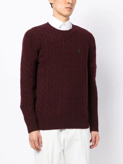 suéter de cashmere tricotado com trança