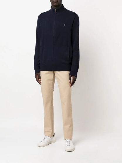 cardigan com zíper e logotipo bordado