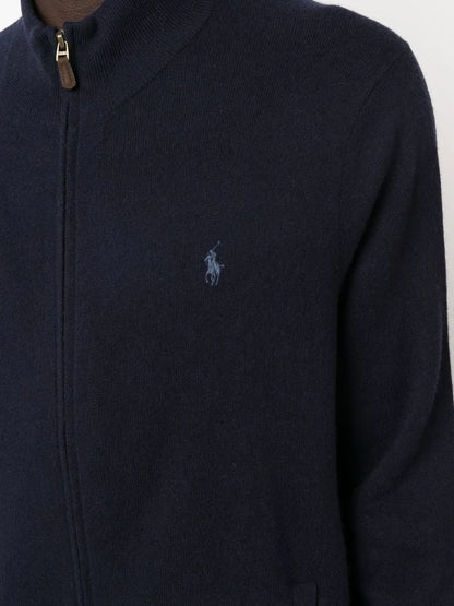 cardigan com zíper e logotipo bordado