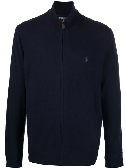 cardigan com zíper e logotipo bordado