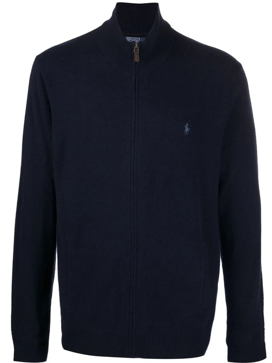 cardigan com zíper e logotipo bordado