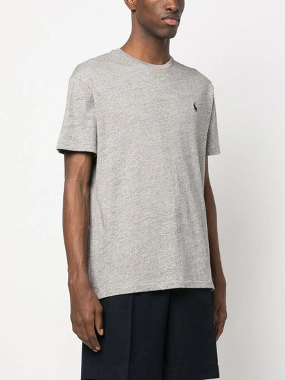 camiseta de algodão com bordado de logotipo