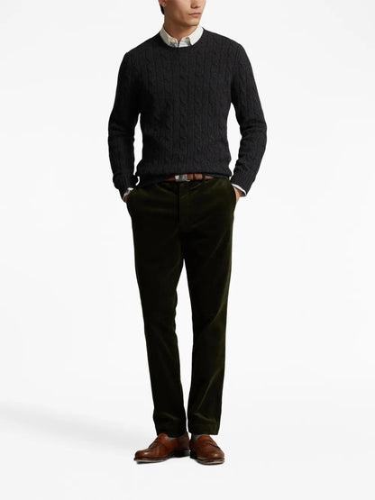 pulôver de gola redonda em tricô trançado