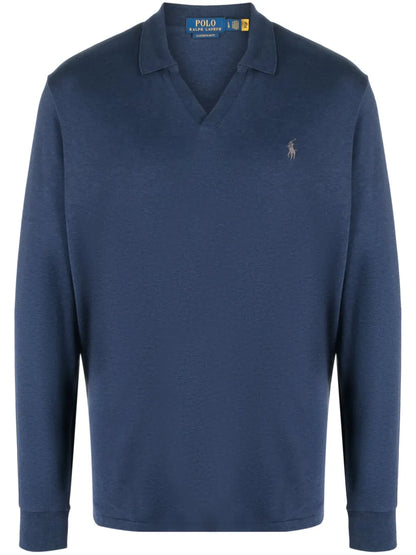 camisa polo de algodão com gola aberta