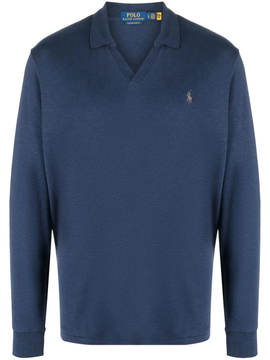 camisa polo de algodão com gola aberta