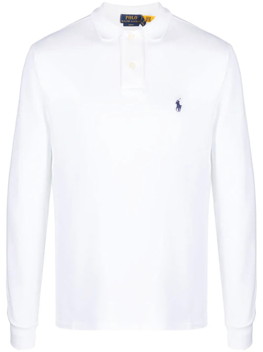 Camisa polo de manga comprida bordada com pony