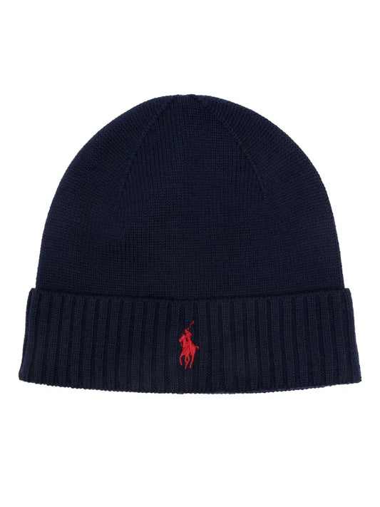 gorro de lã canelada com logotipo bordado