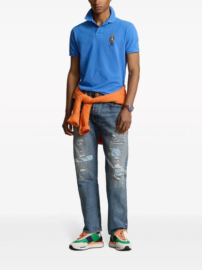 Camisa polo de algodão bordada com urso Polo