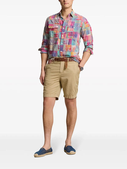 shorts chino de mistura de algodão e linho