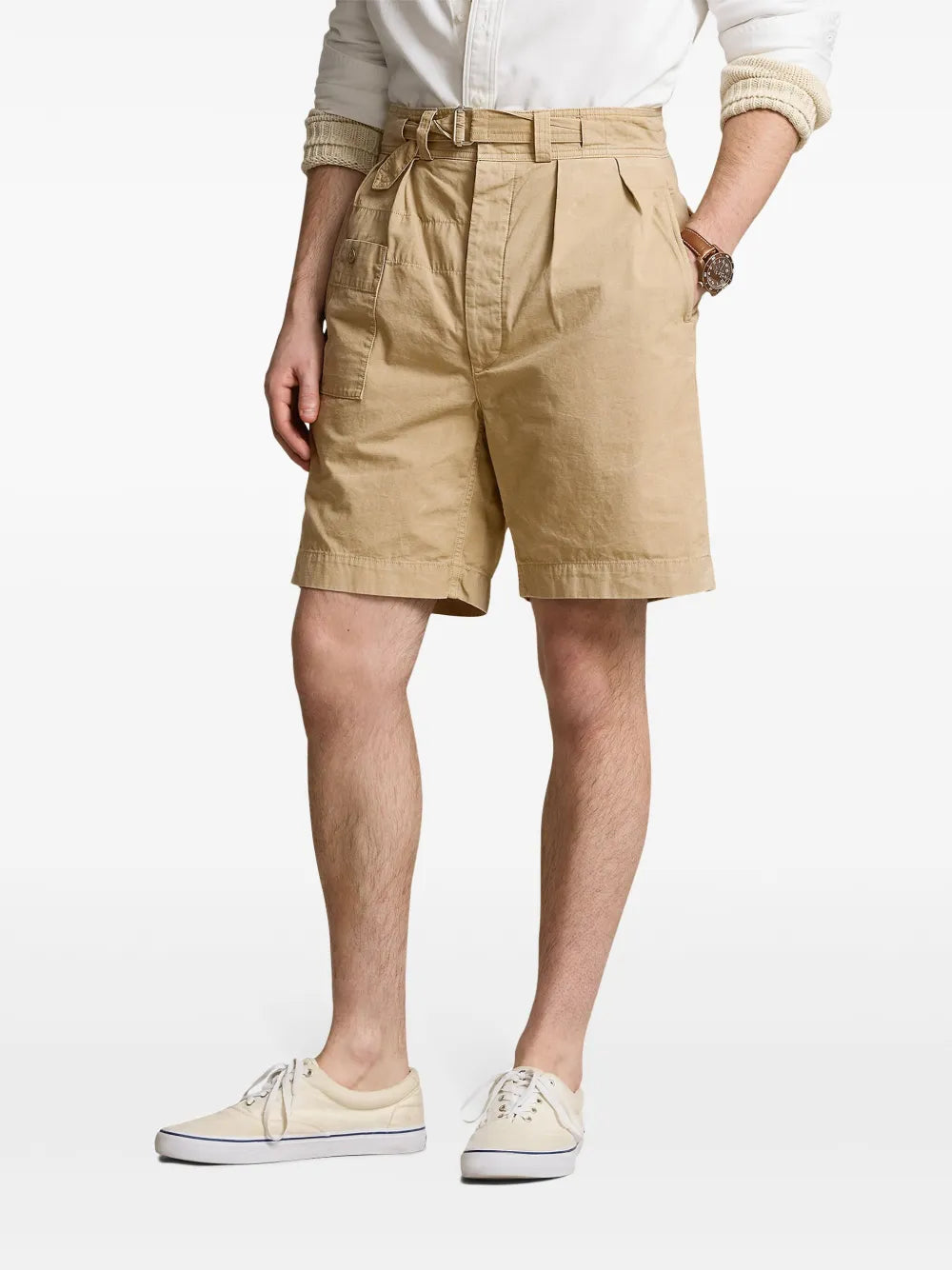 shorts de algodão com cinto