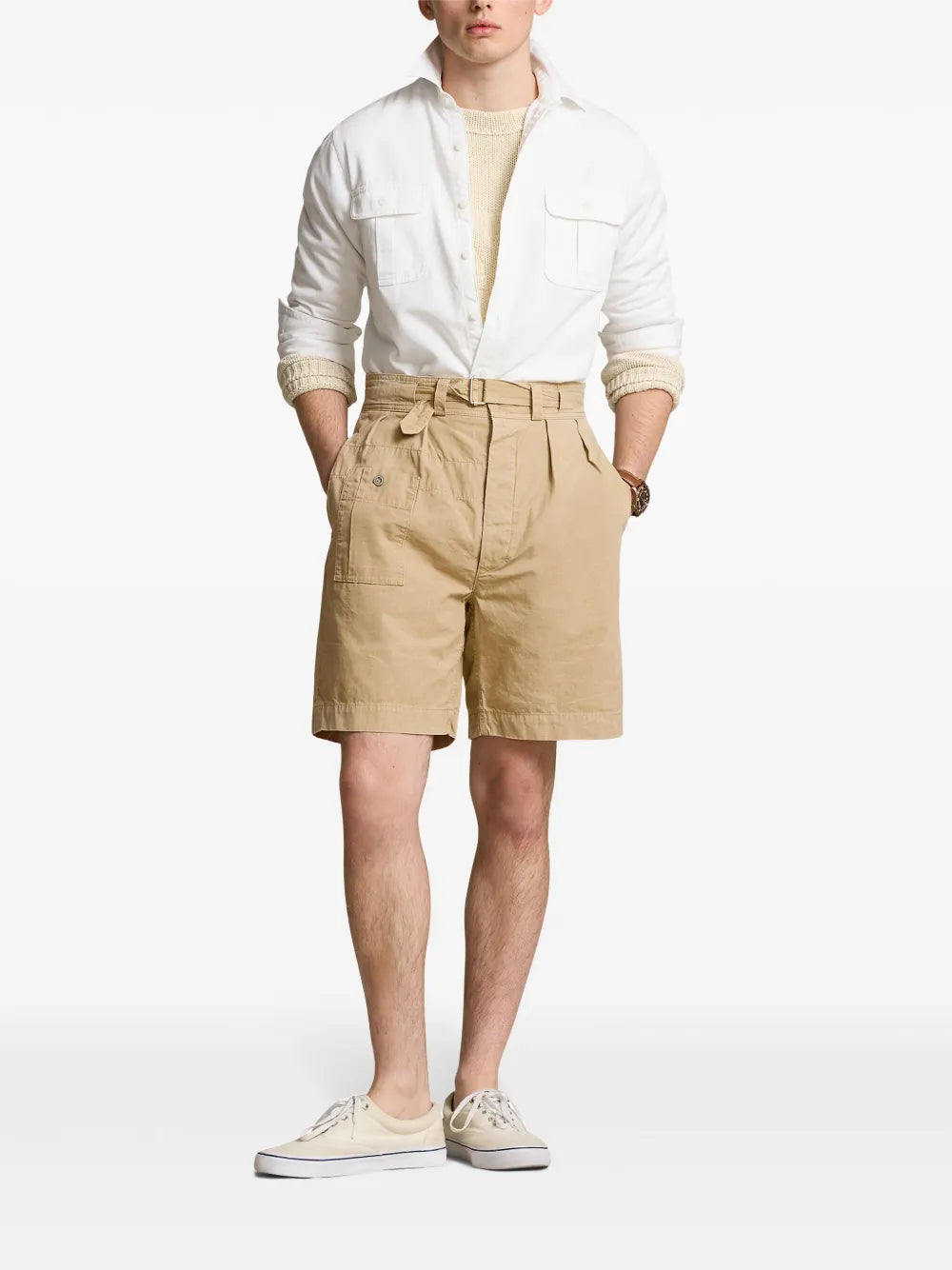 shorts de algodão com cinto