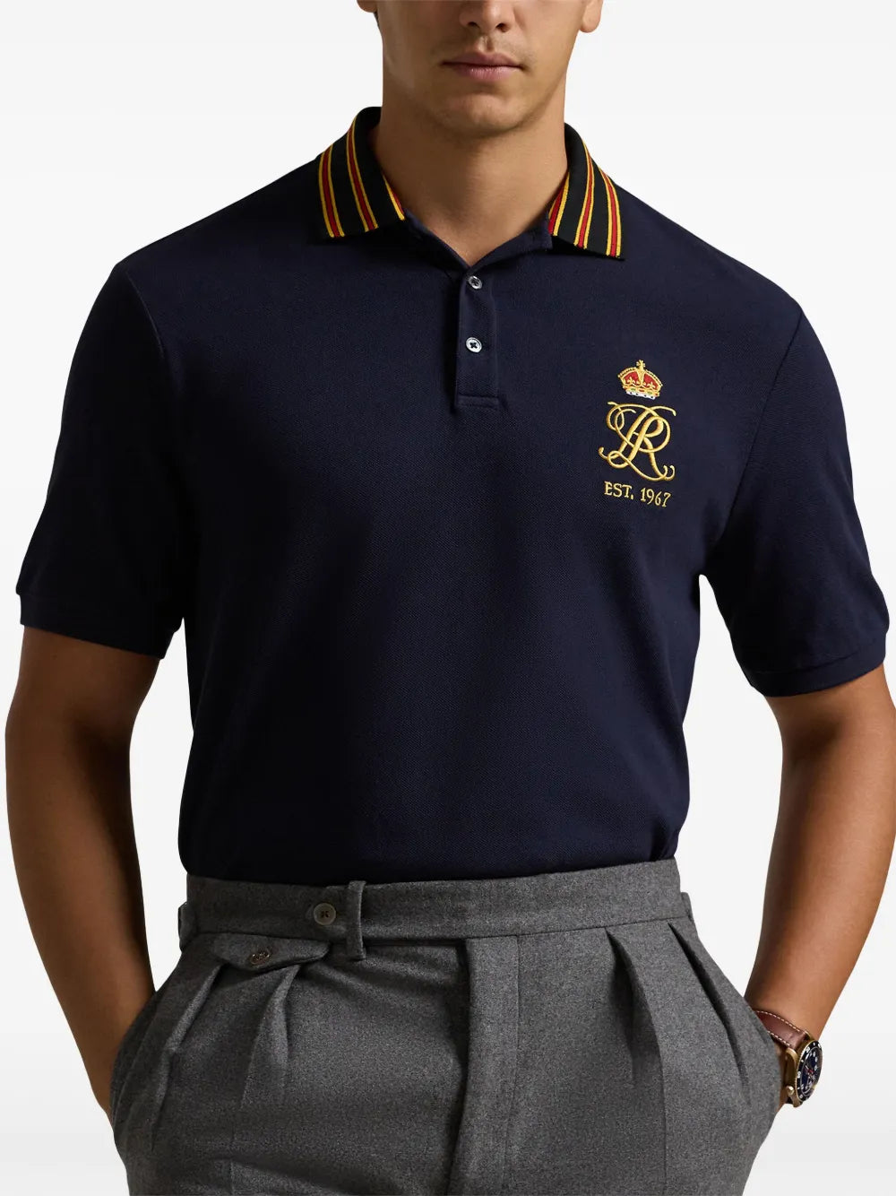 camisa polo de algodão com logotipo bordado