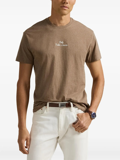 camiseta de algodão com logotipo bordado