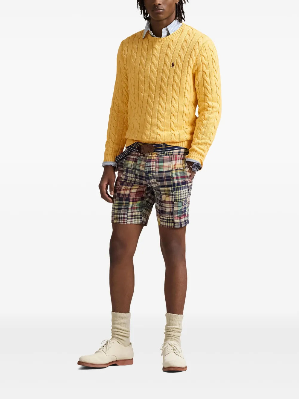 suéter de algodão tricotado com trança