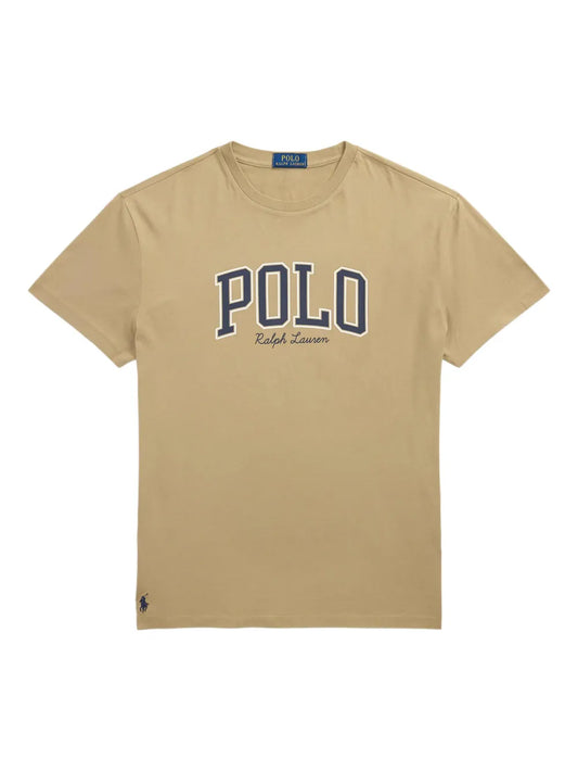 camiseta de gola redonda com estampa de logotipo