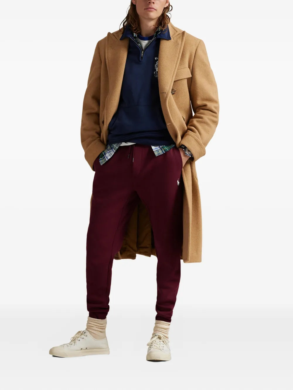 calças de treino de malha dupla