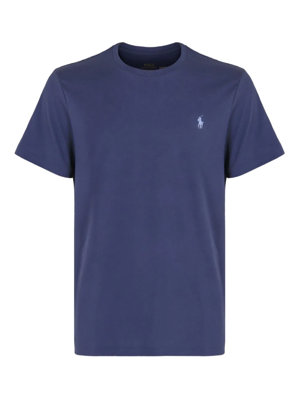 camiseta de gola redonda com logotipo bordado